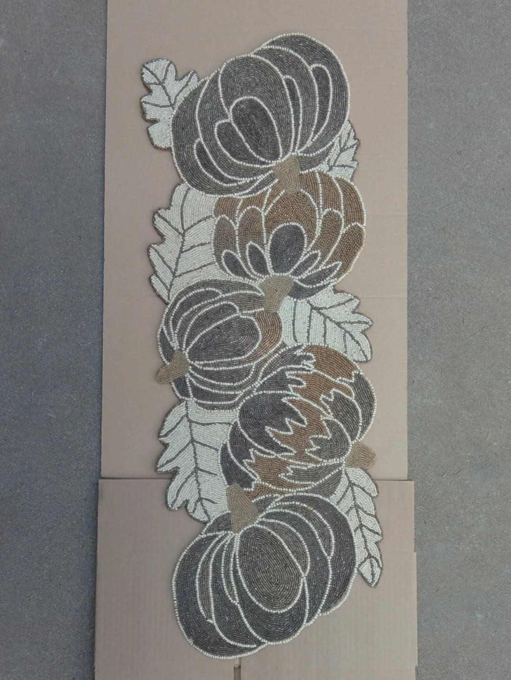 Beaded Hand Made Table Runner Centerpiece Fall Harvest Thanksgiving Pumpkins 36”